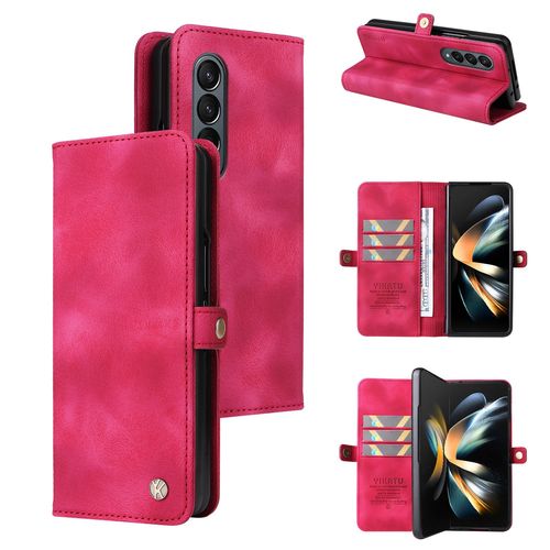 Etui Coque Pour Samsung Galaxy Z Fold 4,Étui À Rabat Magnétique Pour Samsung Galaxy Z Fold 4,Antichoc Protection Coque De Samsung Z Fold 4,Etui En Cuir Pu Pour Samsung Galaxy Z Fold 4,Rouge