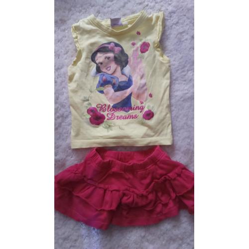 Ensemble Fille T.Shirt Disney Princesse Blanche Neige + Jupe Fushia Froufou Taille 2 Ans