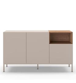 Drawer - Quenor - Buffet 3 Portes En Bois Et Métal L140cm - Beige