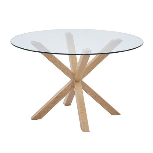 Table À Manger Ronde Alex, Ø120cm - Verre Et Métal- Style Moderne