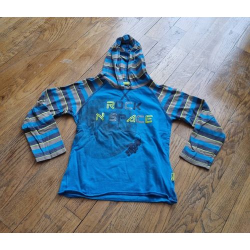 Pull Fin Avec Capuche Bleu Et Vert La Compagnie Des Petits Taille 5ans