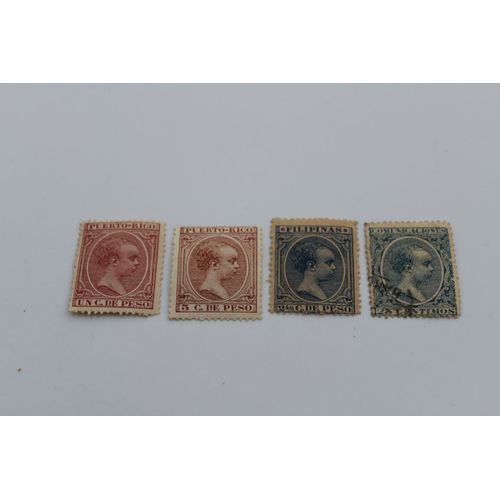 Lot De 4 Timbres Espagne Et Colonies À L'effigie Du Roi Alphonse Xiii