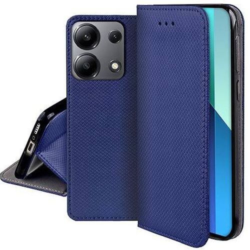 Housse Pour Xiaomi Redmi Note 13 4g - Etui Coque Pochette Portefeuille + Verre Trempe - Bleu Magnet