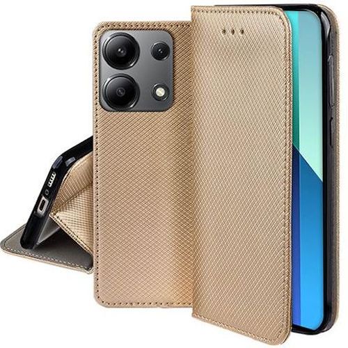 Housse Pour Xiaomi Redmi Note 13 4g - Etui Coque Pochette Portefeuille + Verre Trempe - Or Magnet