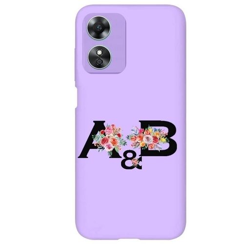 Coque Violet Oppo A17 Avec Vos Initiales Personnalisees Et Fleur Rouge