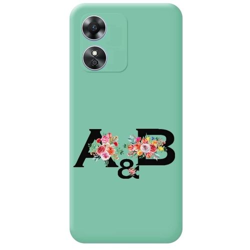 Coque Turquoise Oppo A17 Avec Vos Initiales Personnalisees Et Fleur Rouge