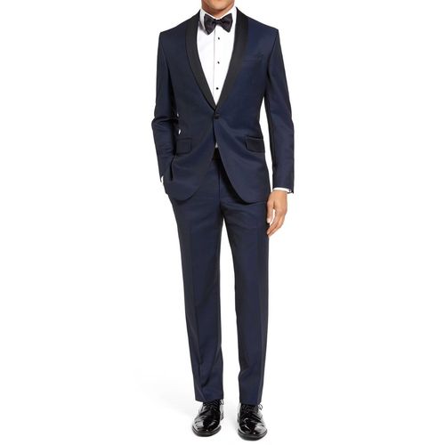 Smoking À Col Châle En Satin Marine Homme