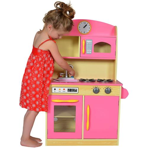 Jeu De Cuisine Enfant En Bois Petite Dinette Rose Fille Et Garçon Teamson Kids Td-11412p