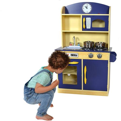 Jeu De Cuisine Enfant En Bois Dinette Bleu Fille Et Garçon Teamson Kids Td-11412b