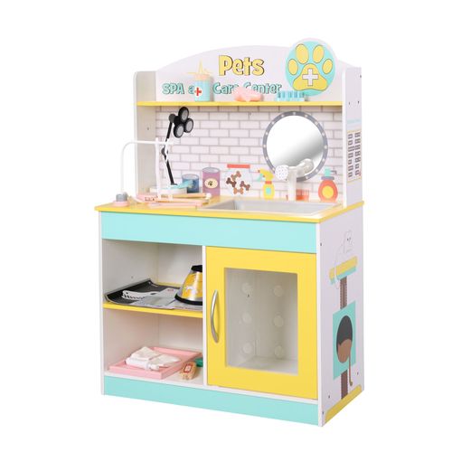 Centre Vétérinaire Clinique Animaux Chien Chat Imitation Jouet En Bois Pour Enfant Avec 19 Accessoires Little Helper Teamson Kids Td-13636a