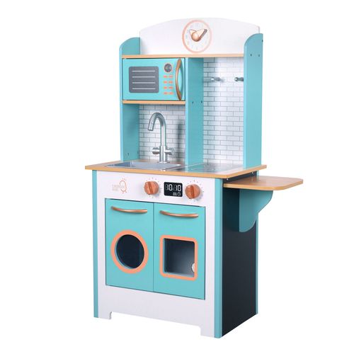 Cuisine Enfant En Bois Avec 7 Accessoires Dinette Jeux D?Imitation Bleu Turquoise Blanche Teamson Kids Td-13629a