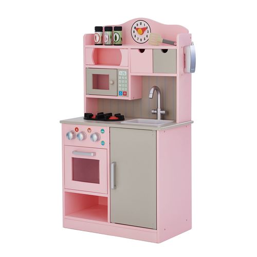 Cuisine Enfant Florence Dinette En Bois Avec Accessoires Fille Garçon Rose Teamson Kids Td-11708p