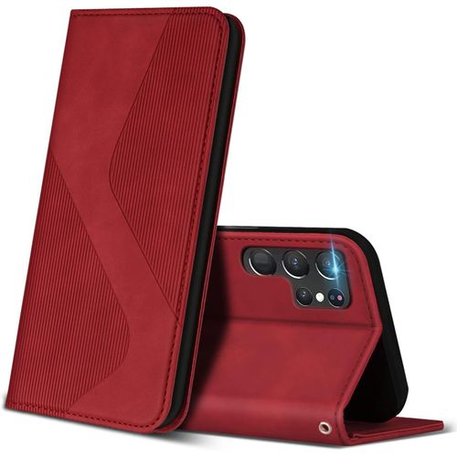 Coque Pour Samsung Galaxy S23 Ultra, Premium Étui Housse En Cuir De Protection Avec [Emplacements Cartes] [Magnetique], Clapet Folio Portefeuille Pour Samsung S23 Ultra (Rouge)