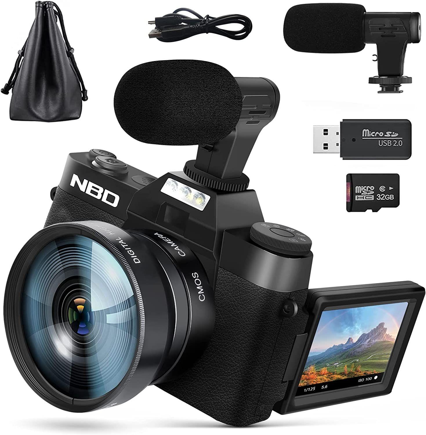 30€ sur NBD Caméra vidéo caméra 4K, caméra d'enregistrement vidéo uhd 60fps  / 48mp autofocus pour caméra numérique  18 x caméra Wi - FI avec  Microphone à écran Tactile de 3