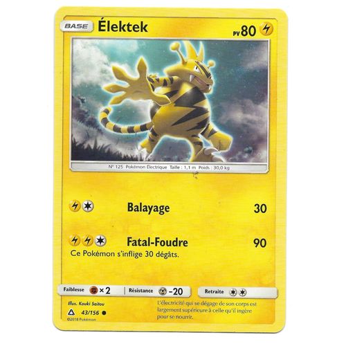 Carte Pokémon - Élektek Pv 80 43/156 - Carte Commune - Soleil Et Lune - Ultra Prisme