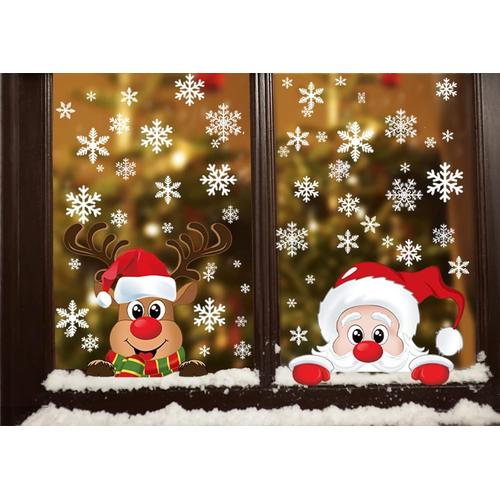 152PCS Noel Autocollants Noël Stickers Fenetre Père Noël Wapiti Flocon de Neige, Noël Décoration DIY Autocollant Fenetre PVC Statique Motif à Double Impression, Deco Noel pour Fenetre