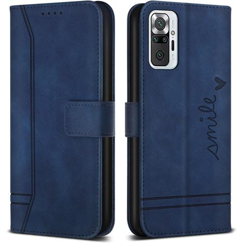 Coque Pour Xiaomi Redmi Note 10 Pro/Redmi Note 10 Pro Max, Etui Cuir Avec Magnetique, Flip Pochette Housse Pour Xiaomi Redmi Note 10 Pro/Redmi Note 10 Pro Max Protection, Bleu