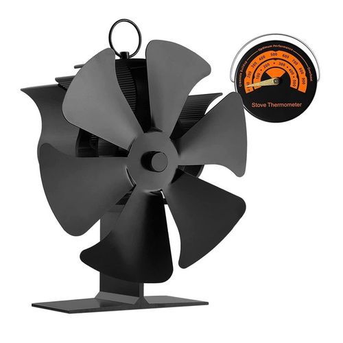 Noir - 6 Blades Heat Powered Stove Fan Fireplace Fan Heat Powered Fan For Circulating Warm Air For Wood Log Burner Fireplace