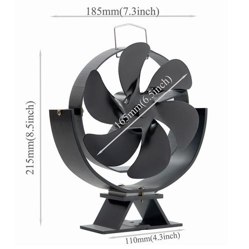 Le noir - 6 Blades Heat Powered Stove Fan 360 Degree Rotatable Heat Circulation Stove Fan Black Aluminum Wood Log Burner Fan 4.3x8.5x7.3in