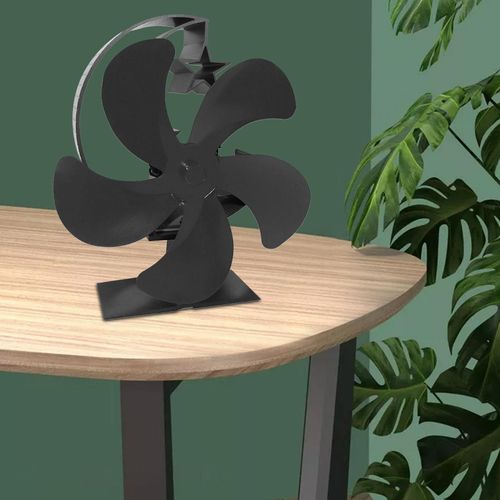 Noir - 5 Sheet Wood Furnace Fan Silent Furnace Top Fan Gas Furnace High Efficiency Fireplace Fan for Livingroom Wood Log Burner Bedroom
