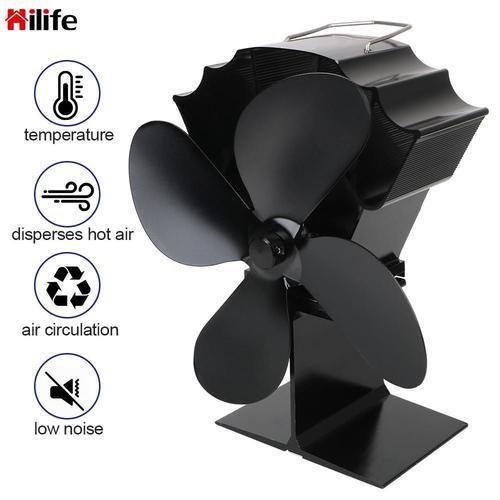 4 Blades Heat powered Stove Fan Efficient Heat Distribution Black FireplaceFan For Quiet Home Fireplace Log Wood Burner Eco Fan