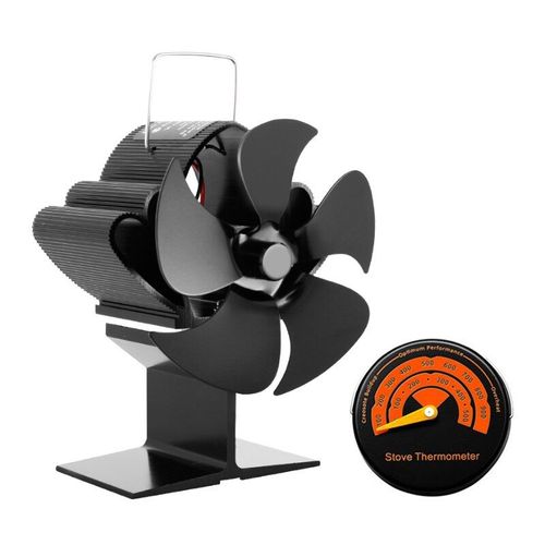 Avec thermomètre - Cheminée noire à 5 pales, ventilateur de poêle à chaleur, brûleur à bois, eco ventilateur de cheminée silencieux pour la maison, Distribution efficace de la chaleur