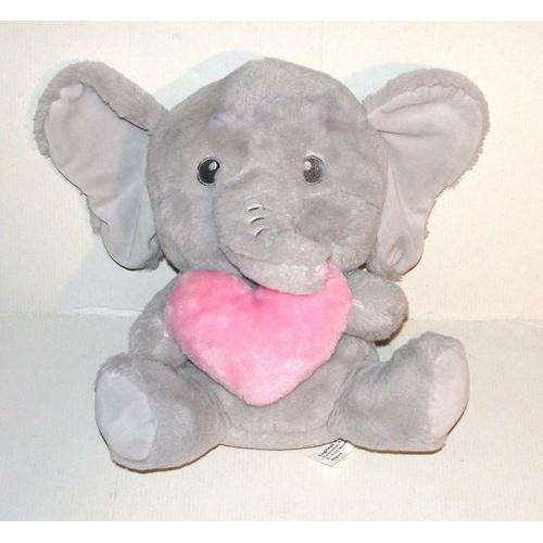 Peluche Elephant Coeur Rose Frimouzzz - Doudou Elephant Assis Logitoys 27 Cm