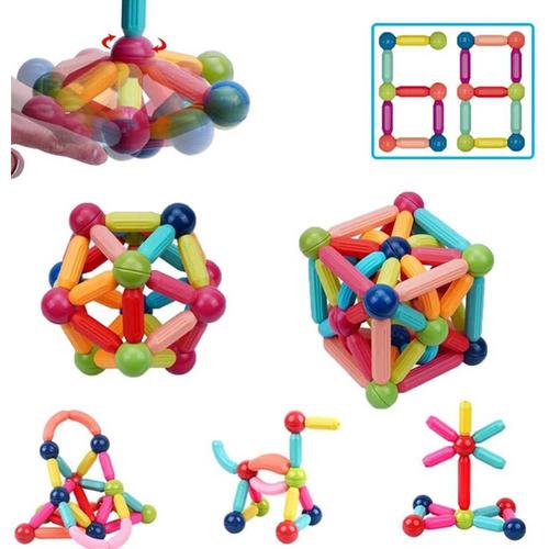 Koticidsin Jeu De Construction Magnétique,Bâtons Magnétiques De Construction, Jeux Educatifs Enfant, 68 Pcs