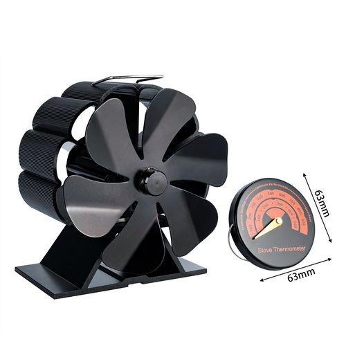 Avec thermomètre - Mini poêle à bois écologique silencieux, 6 pales, ventilateur de cheminée, sans batterie, Distribution de chaleur efficace pour la maison
