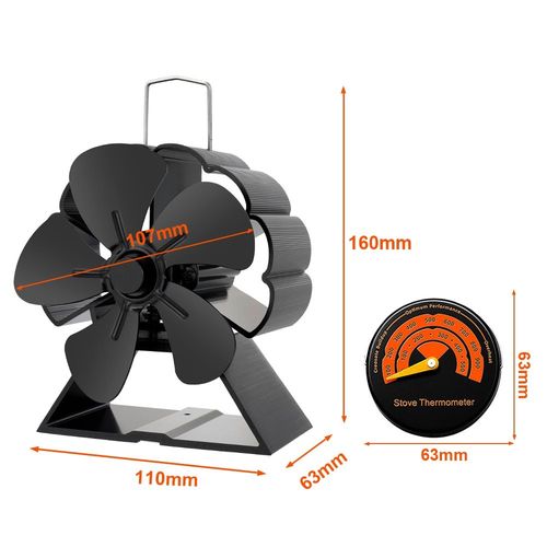 Avec thermomètre - Mini ventilateur de cheminée à 5 pales, échelle de puissance thermique, brûleur à bois écologique et silencieux, ventilateur domestique, Distribution de chaleur efficace