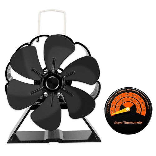 Avec thermomètre - Mini ventilateur de cheminée noir à 6 lames, brûleur à bois, Ecofan, silencieux, Distribution de chaleur efficace