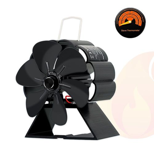 avec thermomètre - Mini ventilateur de cheminée à 6 lames, poêle à bois, brûleur de bûches, maison, silencieux, environnemental, outil de distribution de chaleur efficace