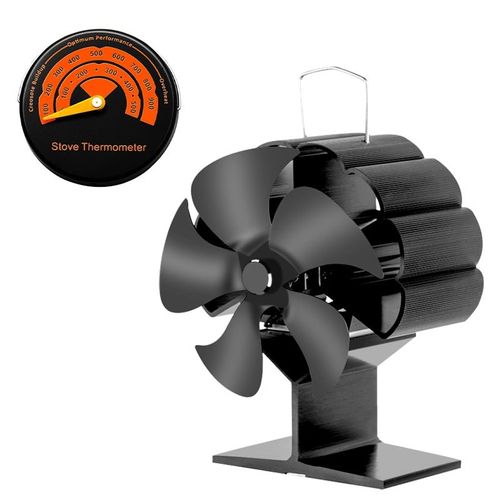 Avec thermomètre - Mini ventilateur de poêle à bois écologique, 5 lames, silencieux, Distribution de chaleur efficace pour la maison