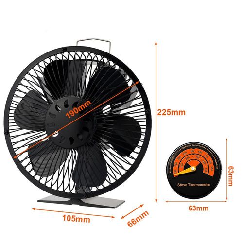 Avec thermomètre - Ventilateur de cheminée à 6 feuilles noir, puissance thermique, écologique, silencieux, grand Volume'air, brûleur à bois, ventilateur domestique, Distribution de chaleur efficace