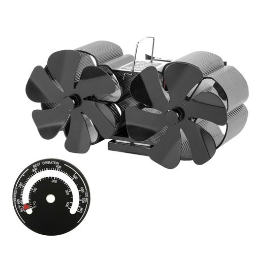 Supporter - Ventilateur de cheminée à double tête, 12 pales, poêle à bois avec thermomètre, silencieux, maison, Distribution de chaleur