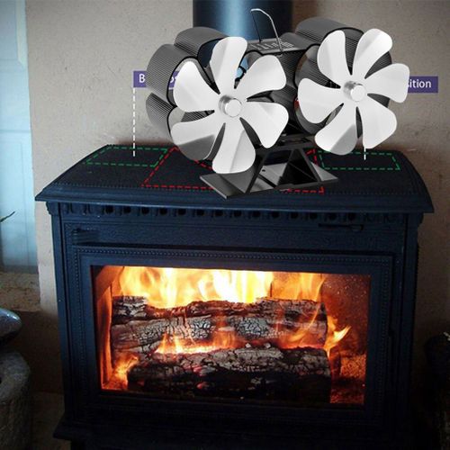 Argent - Ventilateur de cheminée à Double 6 pales, économie de carburant, écologique, alimenté par la chaleur, pour poêle à bois, brûleur à bûches, cheminée à 12 pales