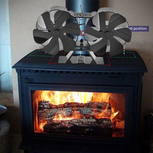 Le noir - Ventilateur de cheminée à Double 6 pales, économie de carburant, écologique, alimenté par la chaleur, pour poêle à bois, brûleur à bûches, cheminée à 12 pales