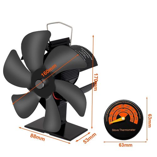 Avec thermomètre - Ventilateur de cheminée Ecofan silencieux, 6 pales, pour poêle à bois, Distribution de chaleur efficace, pour la maison