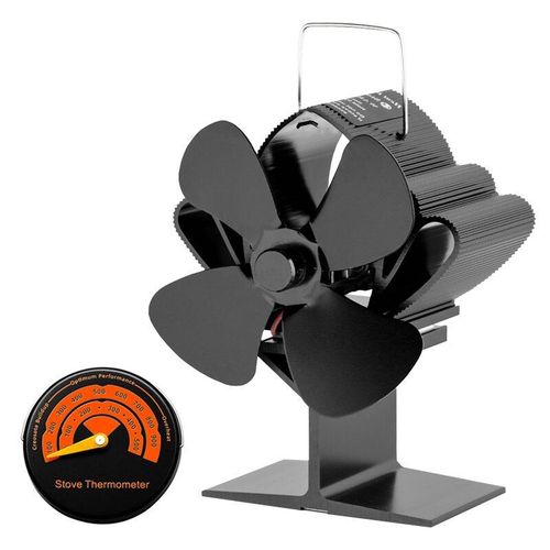 Avec thermomètre - Ventilateur de cheminée en alliage'aluminium, 4 pales, silencieux, sûr, chauffage de la maison, Distribution de chaleur efficace