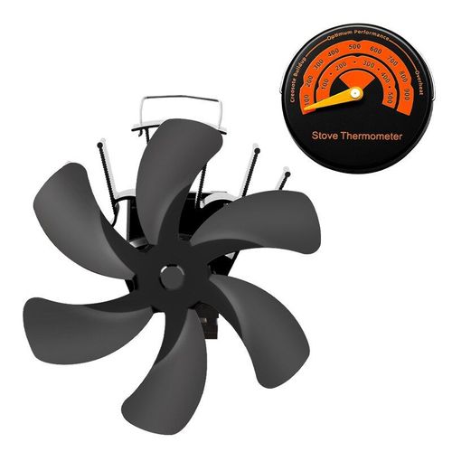 Avec thermomètre - Ventilateur de cheminée mural à 6 lames, poêle à bois, Ecofan, silencieux, Distribution de chaleur efficace