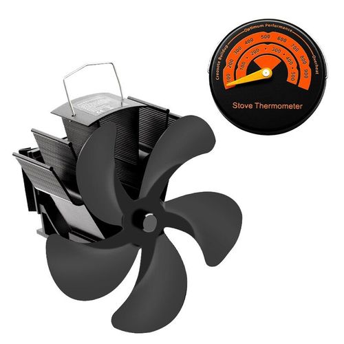 Avec thermomètre - Ventilateur de cheminée mural à 5 lames, poêle à bois, écopan, silencieux, Distribution de chaleur efficace