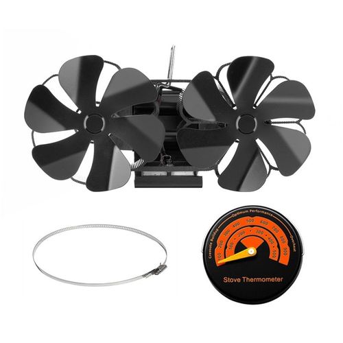 Avec thermomètre - Ventilateur de cheminée mural à 12 pales, Distribution de la chaleur, brûleur à bois écologique, silencieux