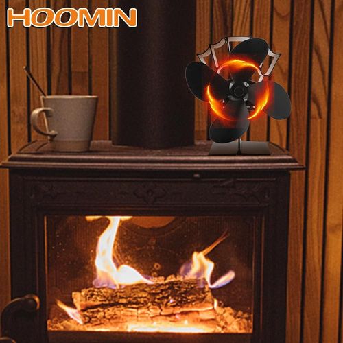 ventilateur de cheminée noir à 4 pales, brûleur à bois écologique, Distribution de chaleur efficace
