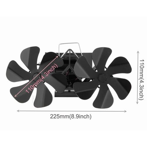 Le noir - Ventilateur de cheminée noir à 12 pales, pour poêle à bois, brûleur à bûches, éco silencieux, avec pinces et thermomètre