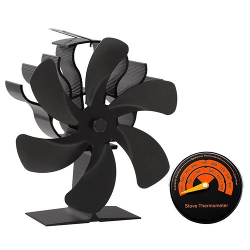 Avec thermomètre - Ventilateur De Cheminée Noir À 6 Lames, Brûleur À Bois, Silencieux, Écologique, Distribution De Chaleur Efficace