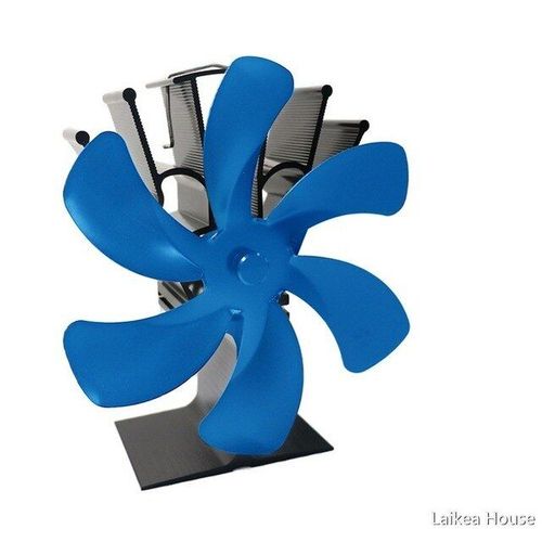 bleu - Ventilateur de cheminée noir à 6 lames, brûleur à bois, écologique, silencieux, pour la maison, accessoires de cheminée