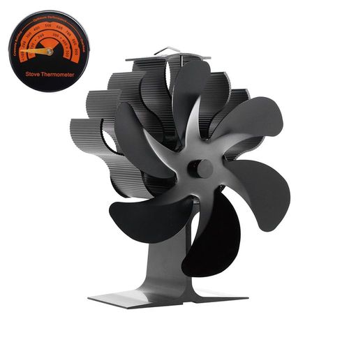 Avec thermomètre - Ventilateur de cheminée noir à 6 lames, brûleur à bois, écologique, silencieux, Distribution de chaleur efficace