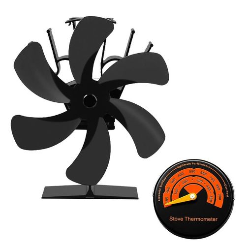 Avec thermomètre - Ventilateur de cheminée noir à 6 lames, brûleur à bois, écologique, silencieux, Distribution de chaleur efficace