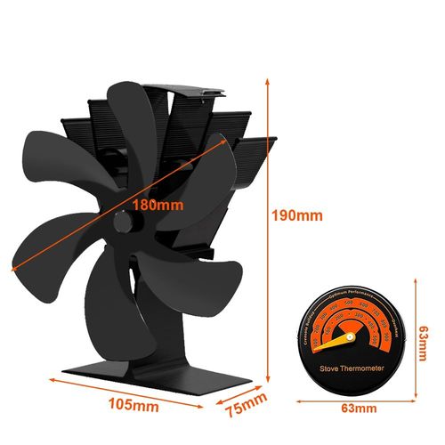 Avec thermomètre - Ventilateur de Cheminée Noir, Brûleur à Bois Écologique et Silencieux à 6 Pales pour Distribution de Chaleur Efficace à la Maison