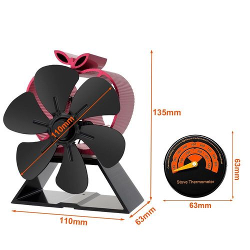 Avec thermomètre - Ventilateur de cheminée noir Style pomme à 6 feuilles, puissance thermique, brûleur à bois écologique et silencieux, Dissipation thermique efficace de la chaleur